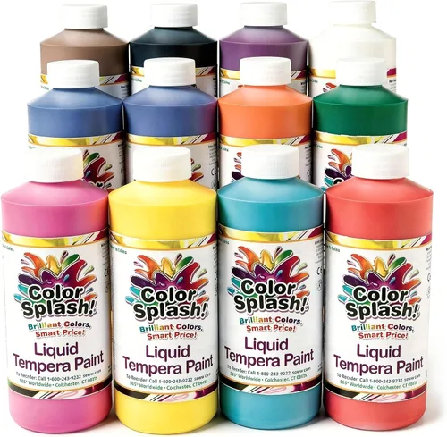 Miniatura 5 de S&S Worldwide Pintura líquida a granel de témpera líquida, juego de 12 en 11 colores brillantes, botellas abatibles de 8 onzas, ideal para artes