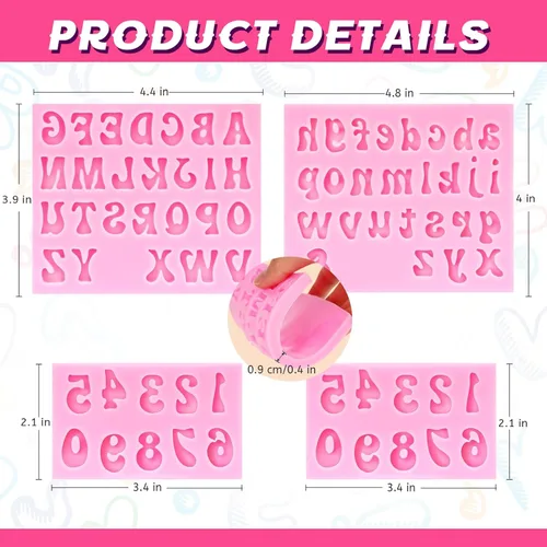 Miniatura 2 de 4 moldes de silicona para letras y números, moldes de chocolate con letras y números, 0-9 números y 26 letras para postres de horneado de fiestas