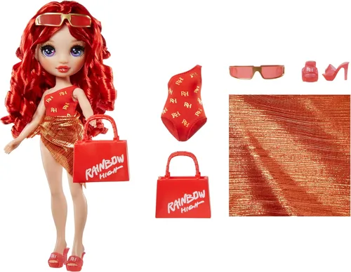 Miniatura 2 de Rainbow High Swim & Style Ruby, muñeca de moda roja de 11 pulgadas con envoltura brillante para peinar de más de 10 formas, traje de baño removible