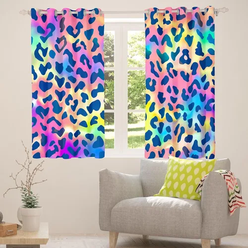 Miniatura 5 de Feelyou Cortinas de ventana de leopardo para decoración de dormitorio, cortina de guepardo africano, diseño de leopardo arcoíris, cortinas de Multi