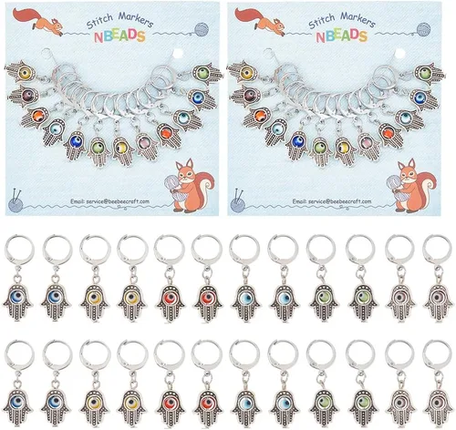 Miniatura 13 de NBEADS 20 piezas marcadores redondos de punto con anillo de animales, marcadores de punto de ganchillo esmaltados de aleación, cierre de acero