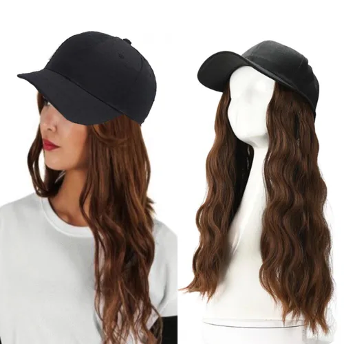 Miniatura 21 de Extensiones de cabello sintético Bobo corto con gorra de béisbol negra de 9 pulgadas, peluca con gorro de cabello negro y marrón para mujer, peluca