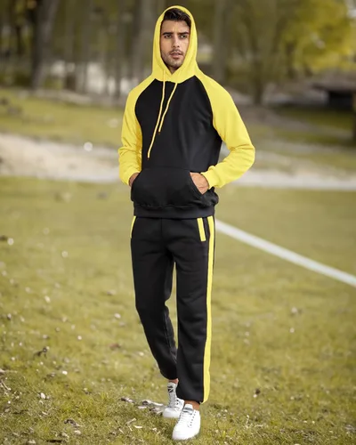 Miniatura 7 de Conjunto deportivo de 2 piezas para hombre, sudadera casual con capucha para hombre, atlético, deportivo, manga larga, conjunto de traje para trotar