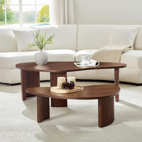 Miniatura 11 de Moderna mesa auxiliar anidable, mesa auxiliar redonda de madera, juego de 2 para espacios pequeños, sala de estar, color negro
