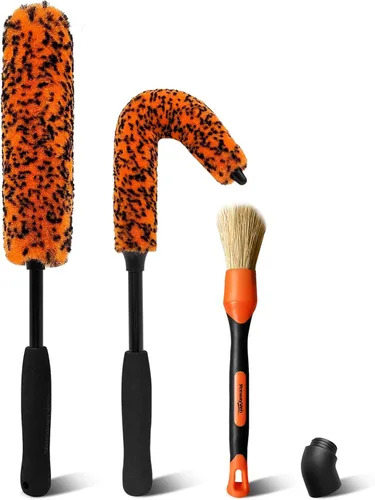 Miniatura 9 de YeewayVeh Cepillo de limpieza de ruedas de 3 piezas, cepillo limpiador de llantas planas de microfibra con 2 cubiertas extra reemplazables, kit
