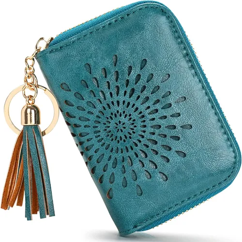 Miniatura 36 de APHISON RFID - Porta tarjeta de crédito con llavero, cartera pequeña con cremallera para mujer, Moderno