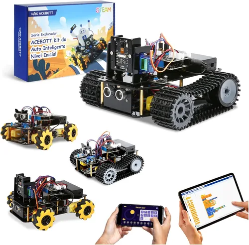 Miniatura 10 de Robótica para niños de 12 a 16 años, brazo robot inteligente ACEBOTT con 5DOF + auto tanque, kit de codificación de juguetes STEM compatible