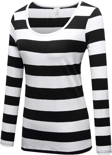 Miniatura 2 de OThread & Co. Camiseta de manga larga a rayas con cuello redondo para mujer