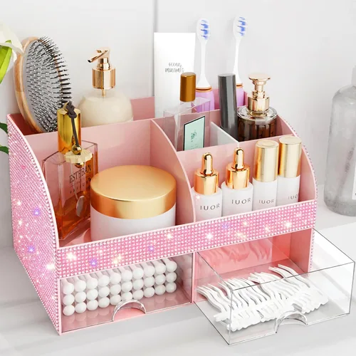 Miniatura 13 de Organizador de maquillaje con cajones, almacenamiento de cosméticos para tocador y encimera de baño, soporte de belleza para lápiz labial y brochas