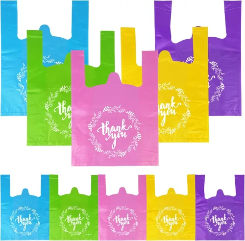 Miniatura 7 de Thank You T-Shirt Bolsas de plástico Bolsas de compras a granel de plástico Bolsa de restaurante a granel Rosa Verde Amarillo Púrpura Cian