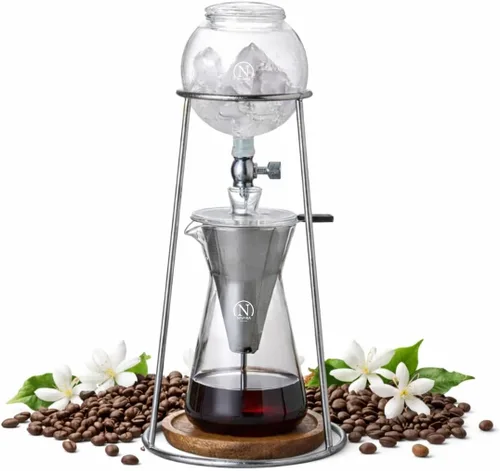 Miniatura 4 de Nispira Moderna Cafetera de Café Helado de Infusión Fría con Goteo Lento de Acero Inoxidable de Color Cobre 400mL de Vidrio de Borosilicato