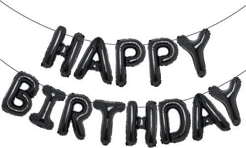 Accevo Cartel de globos negros con letras Happy Birthday, 16 pulgadas, papel de aluminio, letras 3D, feliz cumpleaños para niños, adultos, unisex,