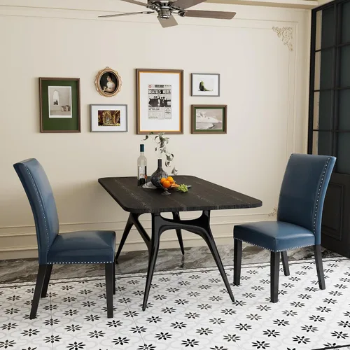 Miniatura 20 de PADMA HOUSE Grey Parsons - Juego de 4 sillas de comedor tapizadas, de piel sintética, con ribete de cabeza de clavo, moderna silla auxiliar sin Gris