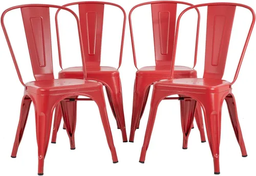 Miniatura 12 de Juego de 4 sillas de comedor, de metal, para interiores y exteriores, sillas de patio, de cocina, de 18 pulgadas de altura, silla de restaurante