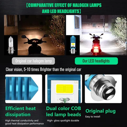 Miniatura 4 de 2 piezas 9-48V Bombillas LED para ATV Blancas, 1800LM Haz Alto-Bajo 4COBs H6M P15D Bombillas LED para Motocicleta, Yamaha, ATVS YFM350 450 400 660