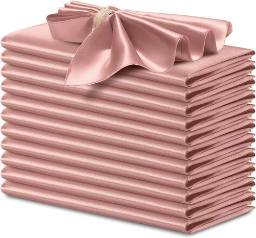 Miniatura 20 de P Pothuiny 12 servilletas de satén de color beige sedoso de 17 x 17 pulgadas, servilletas cuadradas lisas de tela de satén, servilletas de mesa