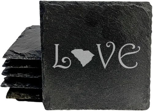 Miniatura 25 de Rustic Slate Coasters Set of 6, Round 4" with South Carolina 'Home Sweet Home' Design, for Holidays, Birthdays, Housewarming, She-Shed, Man Cave