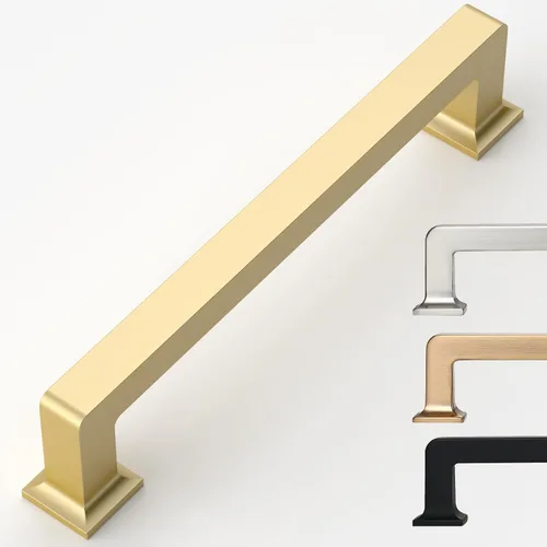 Miniatura 52 de 9BUILD Paquete de 6 pomos de latón cepillado de 1.2 pulgadas para gabinetes, pomos dorados para cajones, perillas cuadradas para gabinetes