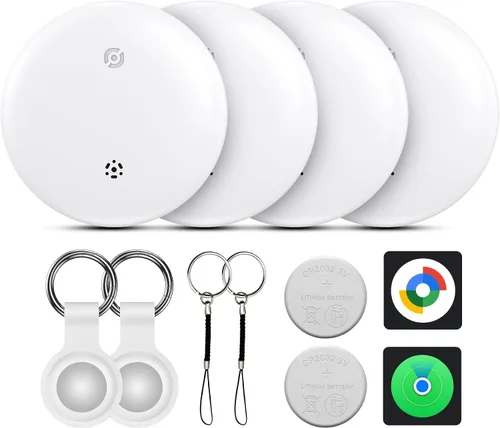 Etiquetas de seguimiento de aire para Android o iOS, etiquetas inteligentes de aire de doble sistema, paquete de 4, compatibles con iOS Find My o