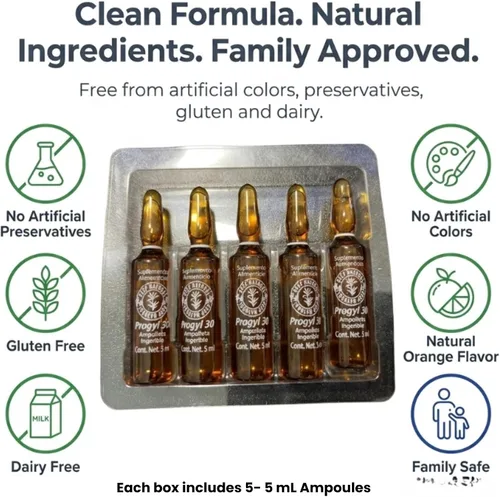 Miniatura 6 de Aderogyl - Líquido Oral de Vitaminas con A, C, D, E, Zinc, Miel de Abeja, Própolis y Extractos Botánicos - Sabor Natural a Naranja - 5 Ampolletas