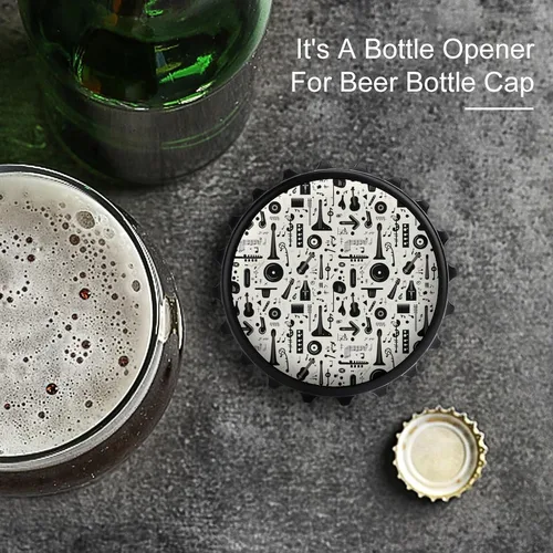 Miniatura 2 de Abrebotellas magnético de cerveza, diseño vintage negro, portátil, con una sola mano, pequeño abrebotellas magnético para nevera con camarero y al