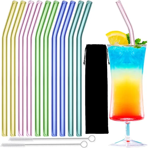 Miniatura 7 de Paquete de 10 popotes de vidrio rosa reutilizables, 8 pulgadas, resistentes a los golpes, batidos y bebidas frías, con 2 cepillos de limpieza, aptos