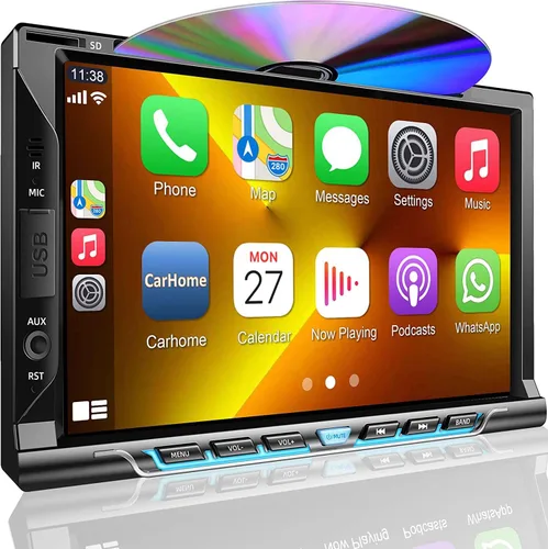 Miniatura 8 de Estéreo de coche doble DIN con reproductor de CD/DVD Apple Carplay y Android Auto, radio de coche de 6.2 pulgadas con Bluetooth y cámara