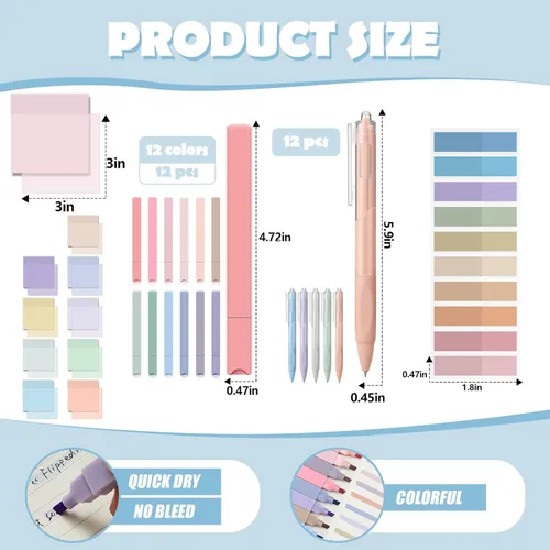 Miniatura 3 de Jutom Kit de Anotar Libros Estético de 39 Piezas con Estuche de Lápices, Marcador, Estuche Transparente, Notas Adhesivas, Gel, Bolígrafo, Rosa