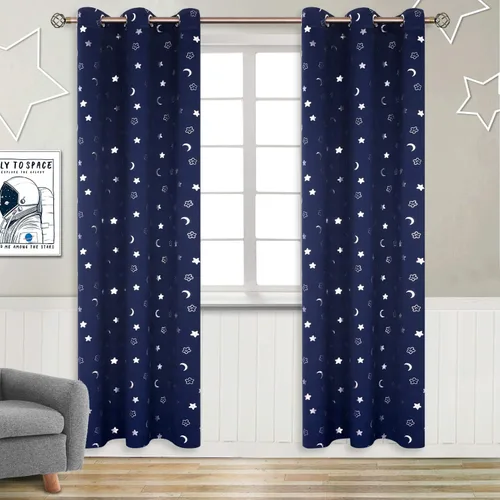 Miniatura 93 de BGment Cortinas opacas para dormitorio infantil, con aislamiento térmico, con ojales, estampado de estrellas plateadas, cortinas para oscurecer