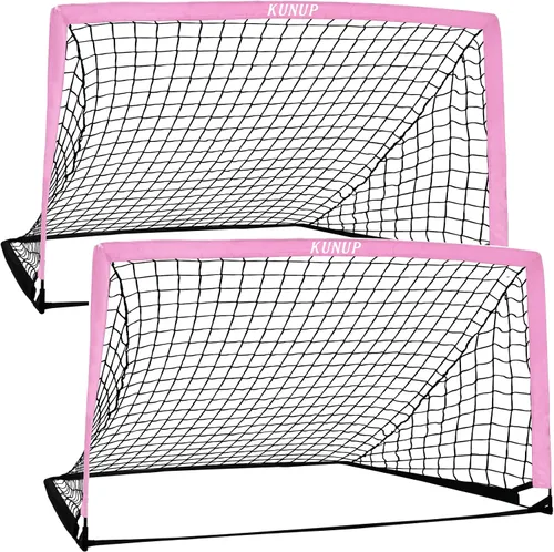Miniatura 27 de Juego de 2 porterías de fútbol para niños, 5 x 3, 6 x 4, 9 x 5, red de práctica de fútbol plegable con bolsa de transporte portátil para niños
