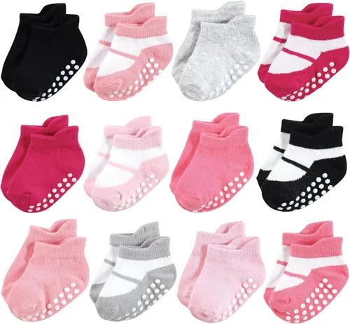 Hudson Baby Calcetines antideslizantes unisex para bebé, Rosado Rosa Negro