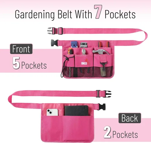 Miniatura 2 de UNCO - Cinturón de jardinería ajustable, rosa, 7 bolsillos, resistente al desgaste, al corte y al agua, bolsa para cinturón de herramientas