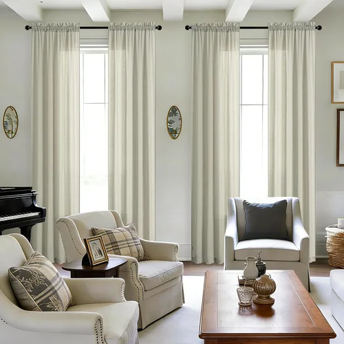 Cortinas de lino extralargas de lino beige para sala de estar, techo alto, dormitorio, cortinas de ventana para filtrar la luz, cortinas