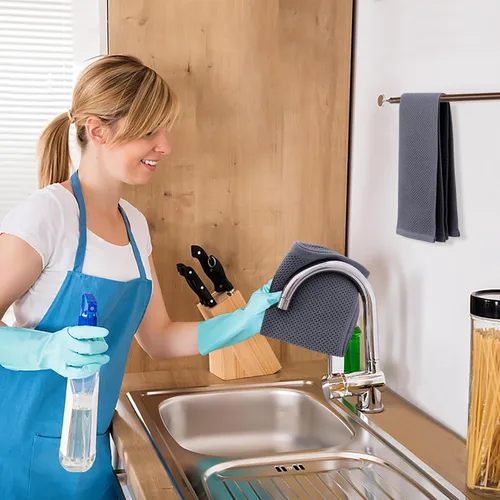 Miniatura 5 de Kitinjoy - Paños de cocina de 100 % algodón, tela de tejido gofrado, paño de limpieza ultrasuave, absorbente y de secado rápido. Gris Oscuro