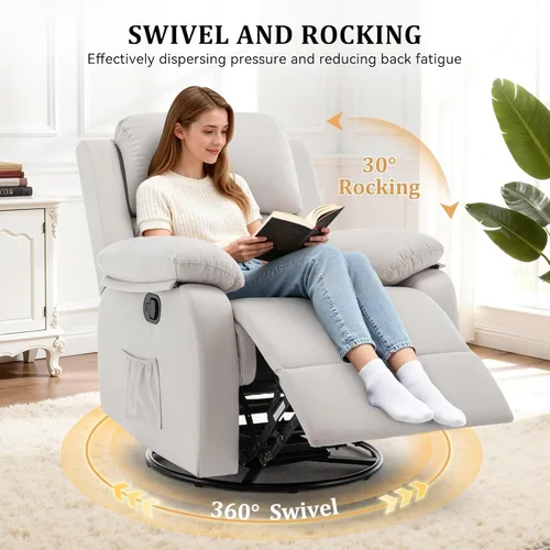 Miniatura 3 de Korser Silla reclinable, silla mecedora giratoria 360 grados para adultos, mecedora pequeña para espacios pequeños, tapizada de tela, reclinable