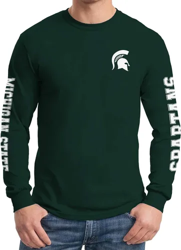 Miniatura 3 de NCAA Camiseta de manga larga con doble impresión, color del equipo, universidad michigan state spartans forest
