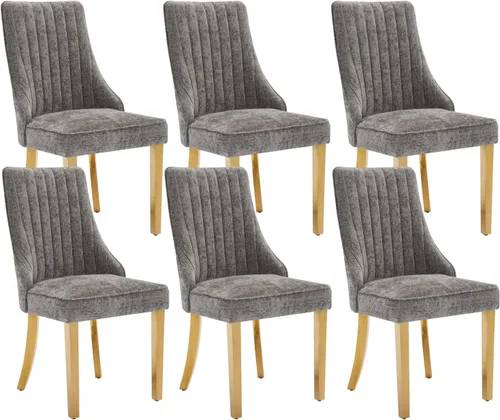 Miniatura 45 de Juego de 8 sillas de comedor, sillas de cocina con canales de lino con patas curvadas de madera maciza, silla de comedor tapizada de tela cómoda