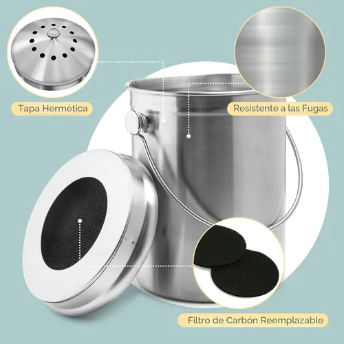 Miniatura 3 de Calificación superior del cesto de basura de acero inoxidable Epica, cubeta para abono de 1.3 galón, incluye filtro de carbón.
