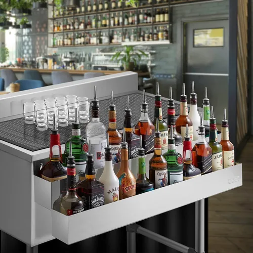 Miniatura 2 de GRIDMANN Riel de velocidad de doble nivel de 42 pulgadas - Soporte para botellas de licor de acero inoxidable para barras