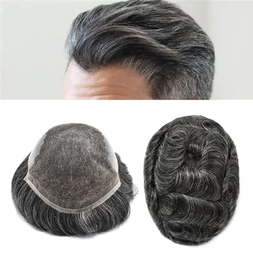 Miniatura 93 de Toupee - Sistemas de reemplazo de cabello para hombre, encaje frontal suizo, nudo blanqueado, pieza de cabello humano natural 1# negro azabache, 8 x