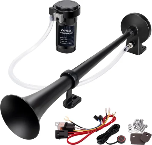 Miniatura 12 de FARBIN - Bocina de aire de 12 V/24 V, 150 dB, súper potente, bocina para automóvil, zinc cromado, bocina de aire de doble trompeta con compresor