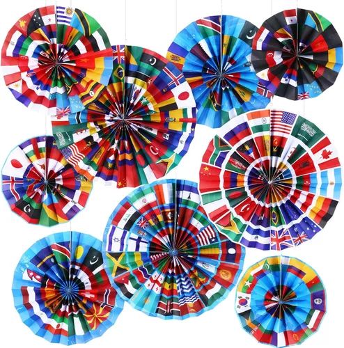 Outus 18 banderas internacionales del mundo para decoración de aula de todo el mundo para colgar abanicos de papel, banderas de país, decoración