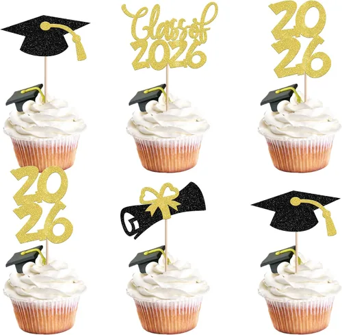 Miniatura 32 de 1 pieza de decoración para pastel de clase 2025 con purpurina, tapa de graduación 2025, decoración de pastel de felicitaciones para 2025, decoración