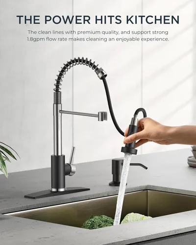 Miniatura 5 de FORIOUS Grifo de cocina con rociador extraíble, grifo de fregadero clásico de resorte extraíble de acero inoxidable comercial de una sola manija