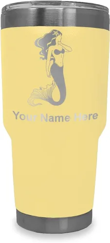 Miniatura 7 de LaserGram Vaso aislado al vacío de 20 onzas, sirena, grabado personalizado incluido (negro)