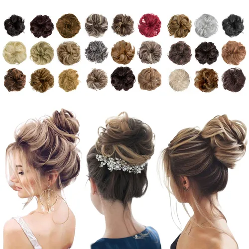 Miniatura 18 de Moño desordenado grande y desordenado, moño ondulado, rizado, coleteros gruesos, extensiones de cabello para mujeres y niñas, color marrón jengibre