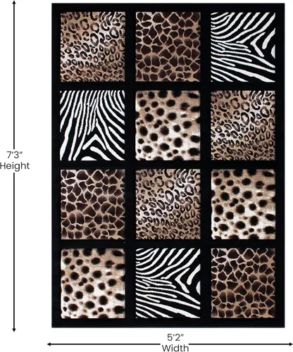 Miniatura 2 de Flash Furniture Menagerie Collection - Alfombra de área con estampado de animales, olefina con diseño de guepardo, leopardo, cebra y jirafa, 5 x 7