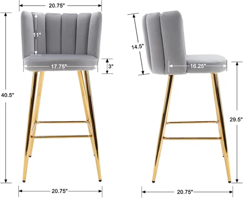 Miniatura 2 de Velvet - Taburetes de bar de 30 pulgadas de altura, juego de 2 taburetes de cocina modernos tapizados, taburetes de mostrador con patas de metal