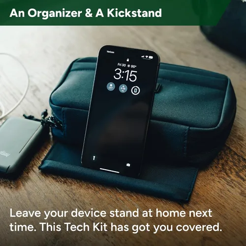 Miniatura 2 de Halfday Sidekick Tech - Kit organizador Soporte abatible para teléfono/tableta, bolsa con cremallera plana con Power Mesh y elástico para cable