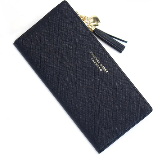 Miniatura 2 de Sumgogo - billetera delgada para mujer, con borlas largas, cierre zipper, monedero, bolso de mano, tarjetero, Negro, Grande, Minimalista